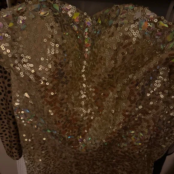 Grace Karin Gold Sequin Strapless Evening Gown | Sparkly Formal Party Dress - Picture 7 of 7